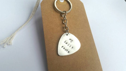 My Daddy Rocks - Guitar Pick Hand Stamped Keyring finger picking good