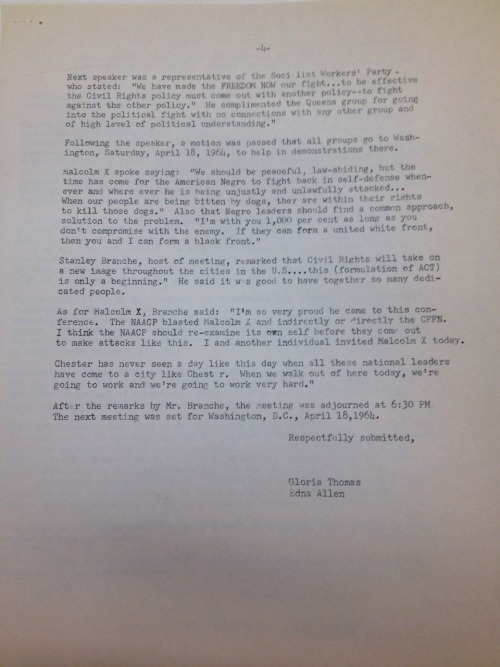 Minutes From National Temporary Freedom Day Committee Meeting, Chester, PA, March 14, 1964