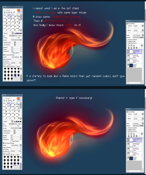 grypwolf:  … AND THAT IS THE WAY I MAKE FIRE! Simple and messy “how to gry”.I will add quick smoke tutorial / step by step too Just wait. \o/EDIT: Sorry for small images >8C I am not good with tumblr image sizes and I have never understood them.