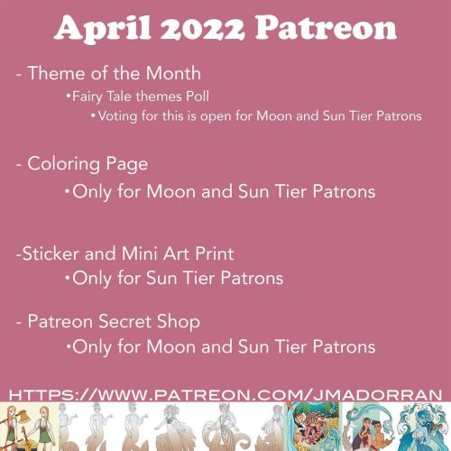 April 2022 Patreon Schedule This month it’s back to the Twisted Fairy Tale theme. Sun and Moon