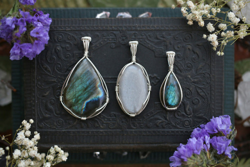 Beautiful labradorite and moonstone pendants in sterling silver handmade by me.Available at my Etsy 