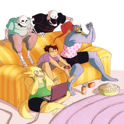 in-sideunder:  Earning bragging rights from beating your monster friends at video games… it fills you with DETERMINATION. I think about video game sleep-overs a lot more than I should…? 