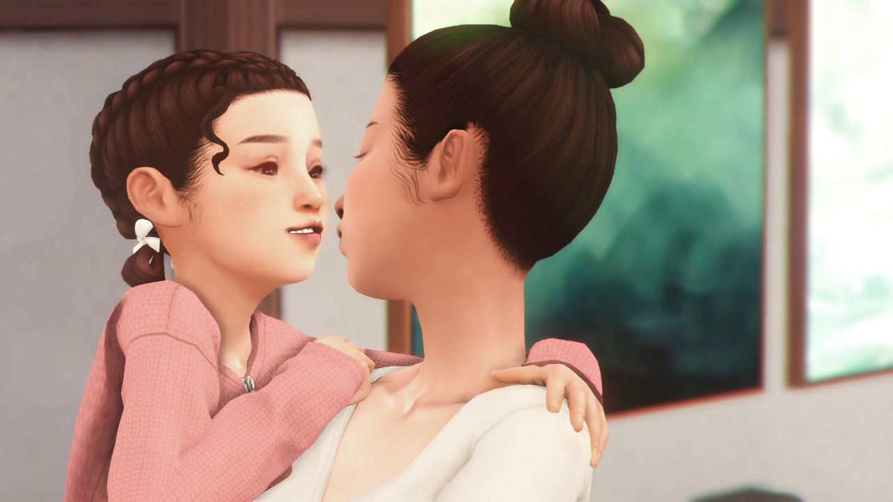 kaede is going through a clingy phase. I don’t think emi really minds. #sims#sims 4#ts4#maxis match#maxis mix#ts4 gameplay #sims 4 gameplay #ts4 screenshots #sims 4 screenshots #simblr #sims 4 story  #sims 4 legacy #miya legacy#emi miya#kaede miya