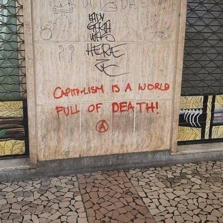 Anarchist graffiti seen in Bologna, Italy