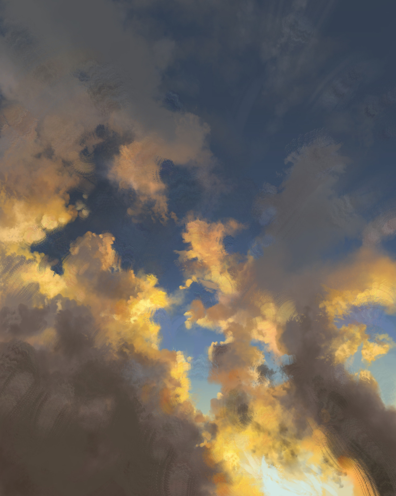 A digital painting of a sunset sky