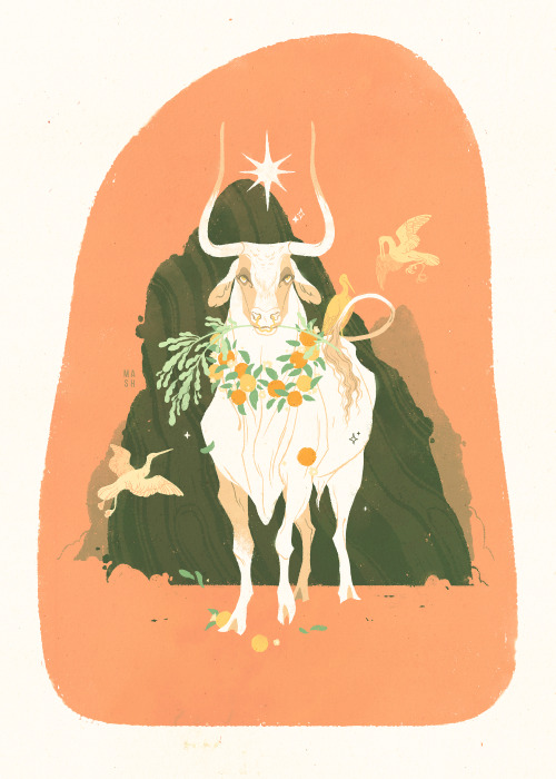 samanthamash: Ox and Oranges for the Year of the Ox.Bovine are one of my favorite things to draw, I 