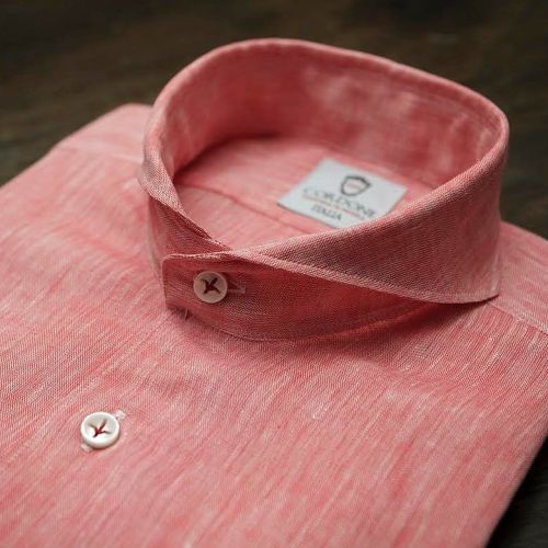 Linen coral luxury shirt handmade by @cordone_1956 buy online at : www.cordone1956.it follow @cordon