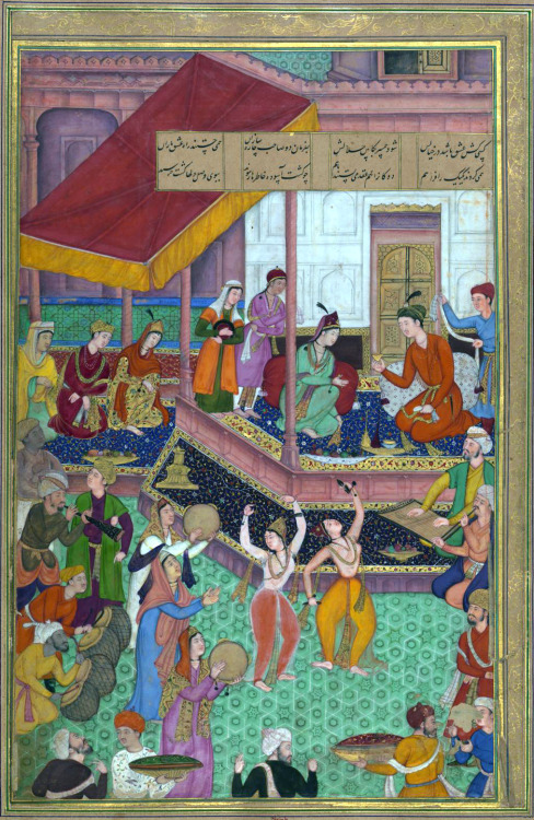 Page from a Mughal Indian manuscript illustrated by Amir Khusrow, between 1597-98