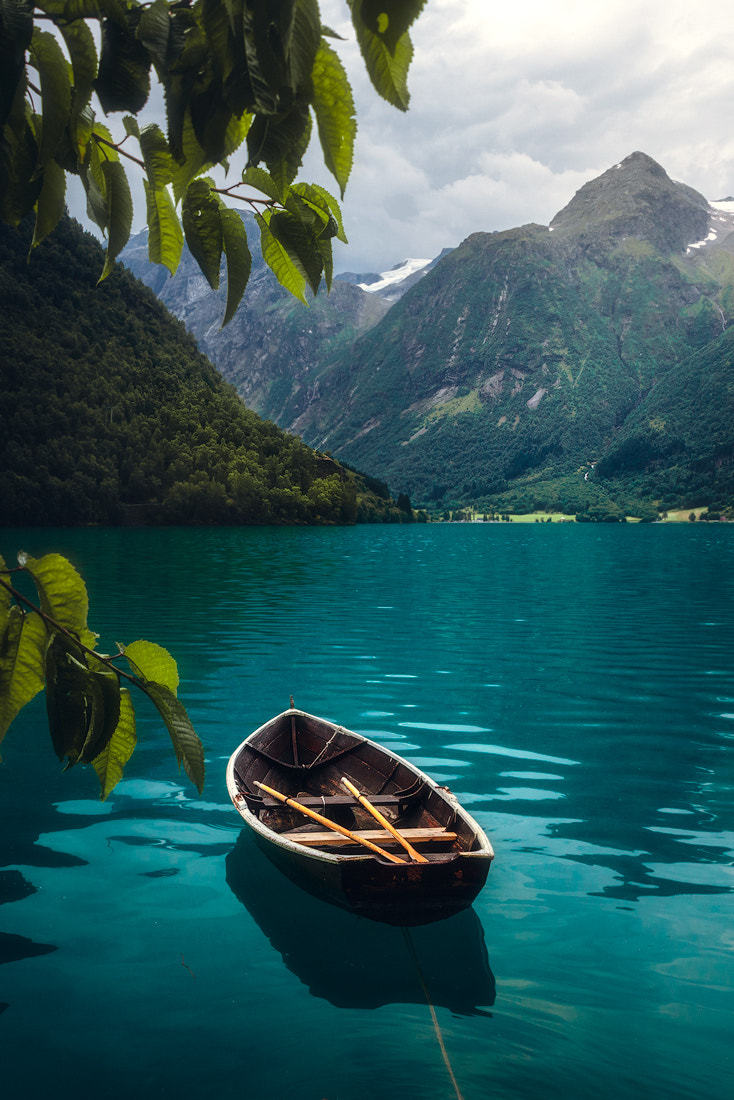 silvaris:  Layers of green - The colorful and crystal clear water of the lake Oppstrynsvatnet