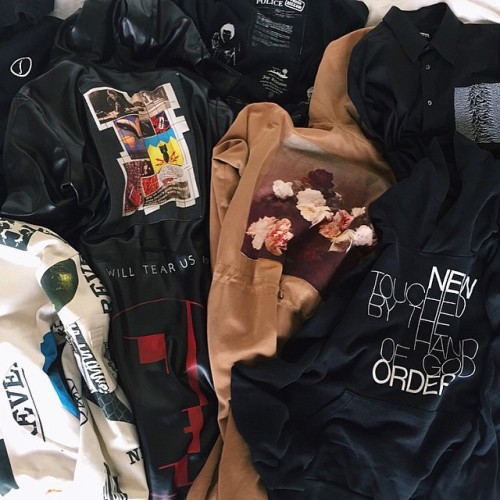 sombre-mais-beau:  Left to right :Raf Simons SS03 white painted MA-1 jacketRaf Simons AW03-04 Factory Records hooded sweaterRaf Simons AW03-04 Limited edition painted leather N-3b jacketRaf Simons AW03-04 “New Order” N-3b jacketRaf Simons AW01-02