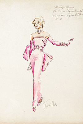 chloezhao:William Travilla’s original costume design sketches for Marilyn Monroe– in Gentlemen Prefe