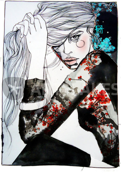 asylum-art-2:  Sara Ligari: Watercolor Illustrationsartist on tumblrFashion illustration is a specialized kind of art, different  than what I’m used to doing. Negative space plays a huge role in drawing  your eye around the drawing. The model needs