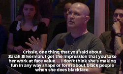 afatblackfairy:  crissle:  chescaleigh:  (via Micropolis: Funny or Racist?)In which a white man tries to explain blackface to crissle and she goes all the way off. See her read in all it’s glory at 1:19:00  a real friend picks screenshots that you