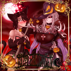 big bad witch and her cute lil cathappy halloween