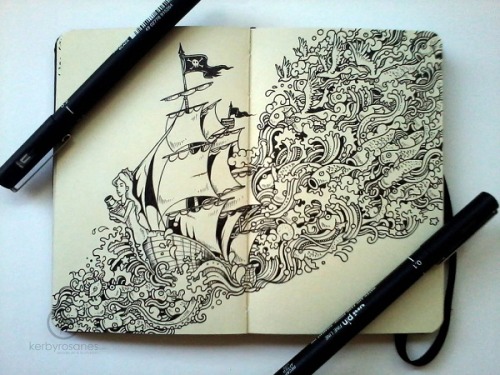 escapekit:  Rosanes Notebook Philippines-based freelance illustrator Kerby Rosanes creates amazing, whimsical doodles in his Moleskine notebook. 