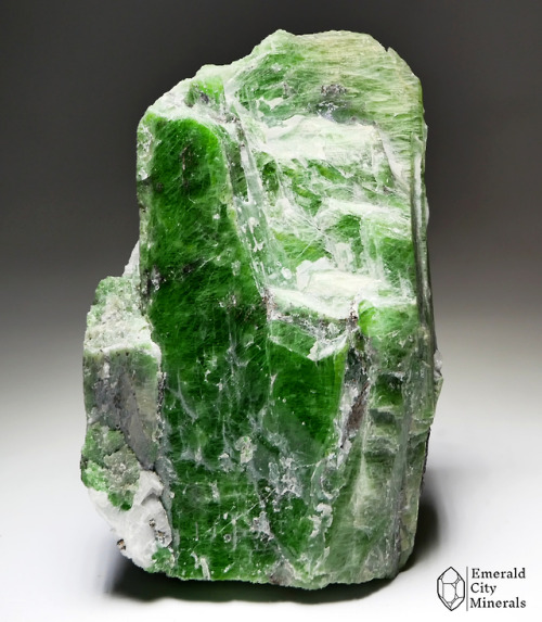 emeraldcityminerals:Green chromian diopside (CaMgSi2O6). From Keretti Mine, North Karelia, Finl