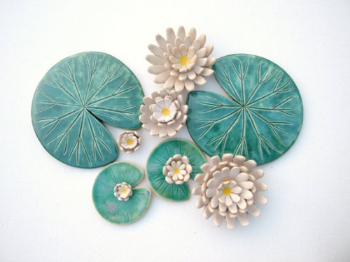 irisnectar: Handmade lily pad coasters by damsontree pottery on etsy 