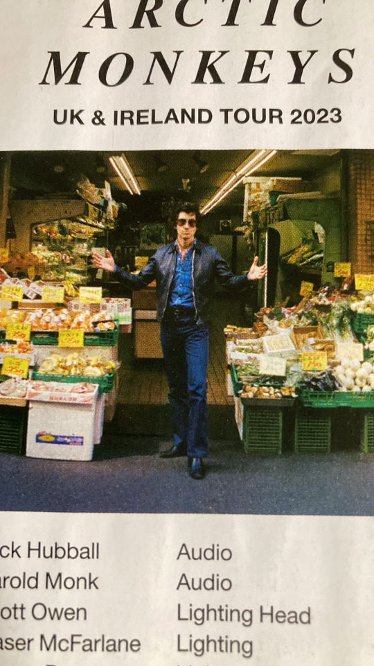 Alex Turner From The UK And Ireland Official Tour Programme