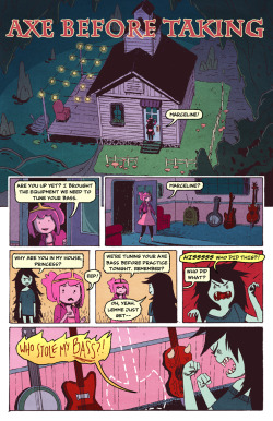 jakewyattriot:  jakewyattriot:  This is a little backup short I did for Adventure Time #40. I wanted to draw a light, simple sort of story and have some fun. And I did, I had some fun. My wife, Kathryn, helped out with flats and basically kept me from