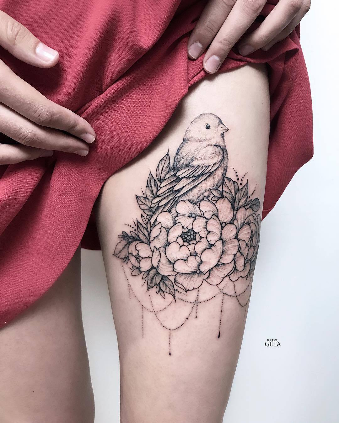  — Flower Bird Tattoo Artist: Katya Geta 🐼🖤Tattoo...
