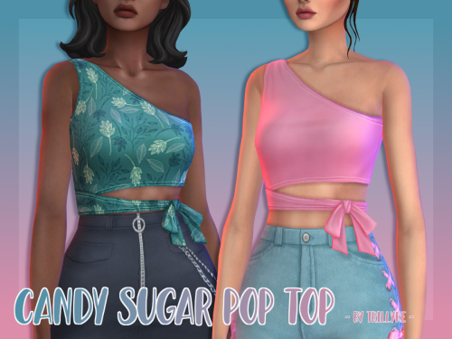 trillyke: trillyke:Candy Sugar Pop TopSummery one-shoulder wrap crop top with a bow coming in a lot 