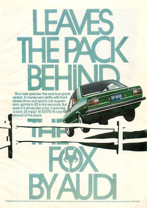 Helmut Krone, artwork for the Fox campaign, 1973. DDB, USA. Krone was behind the look of the Audi br