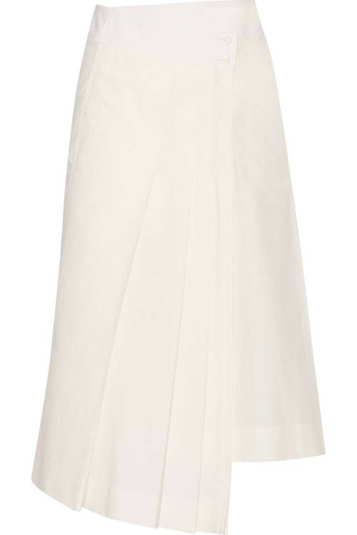 Pleated cotton-poplin wrap skirt