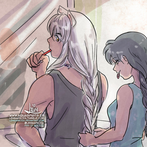 lenbarboza:Night sketch.I’ve got several requests recently about Kagome braiding Inu’s h