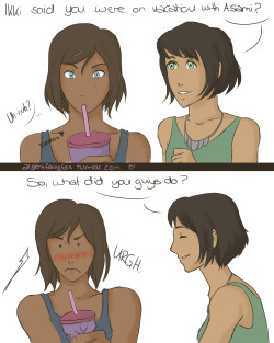 argentfairyfox:  Opal is a little too curious for Korra. 