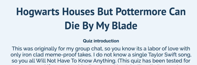 Pottermore Quizzes