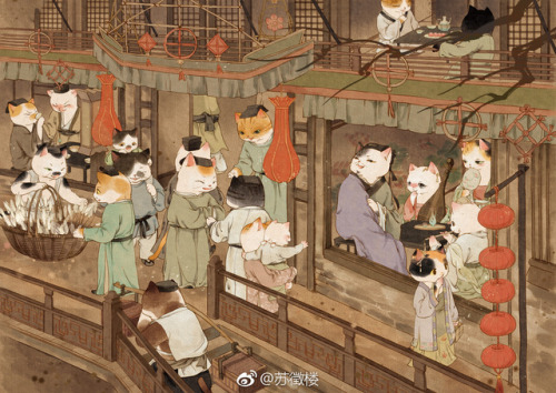 artoffreddieniem-blog: 【Cat &amp; Song dynasty 拟人古风猫 · 典雅宋王朝 】   微博画师@苏徵楼 作品欣赏大大说，「有幸参与画猫这个系列画集第二本的