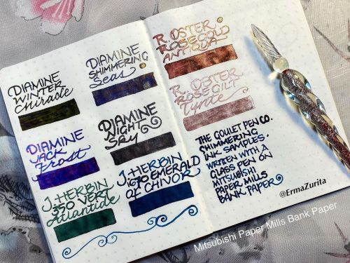 I got a Fountain Pen Shimmering Ink sampler from @GouletPens - here are the swatches I made on Mitsu