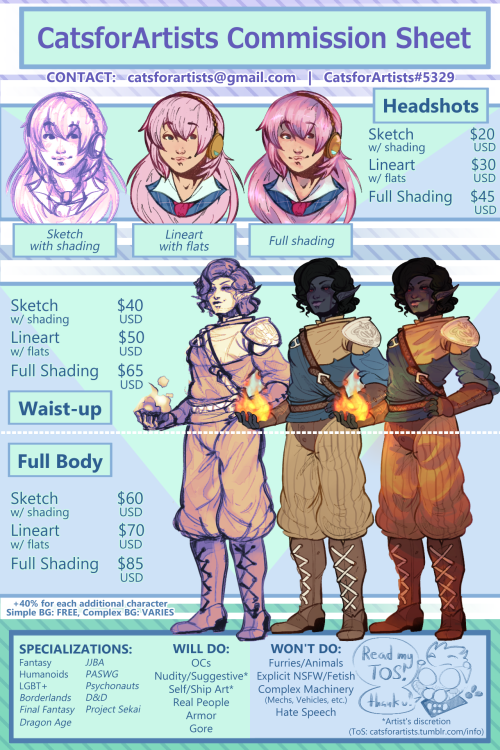 catsforartists:I’ve updated my commission sheet!! My old one was so out of date that I needed 