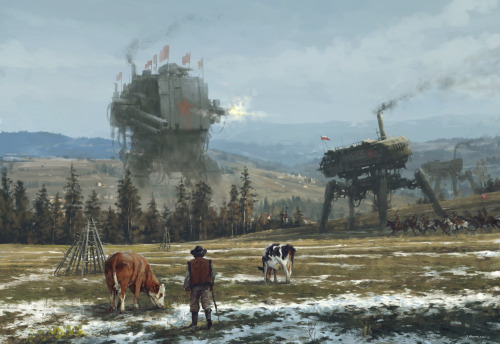 jakubsan:  ’ 1920 - thaw  ‘ - another painting from my 1920+ world with a brave and fearless cow :) I think that soon I will be able to announce another big news regarding this world, cheers!