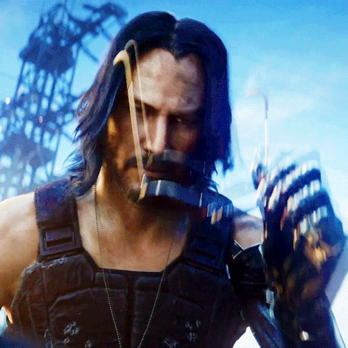pajamasecrets:Keanu Reeves in Cyberpunk 2077.