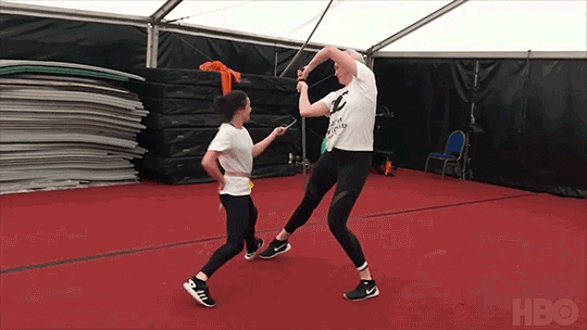 asininetruth: bearsofair: Fight training behind the scenes with Gwendoline Christie and Maisie Willi