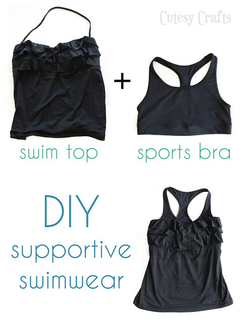 DIY Supportive Swimsuit Top Tutorial from Cutesy Crafts here.  Another tutorial I wish had been post