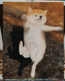 smolcapa: Painted the shiba from the “when someone forces you to go out and you actually have fun  “ memeHe ended up a lil’ thiccer but it works :)