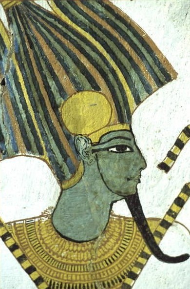 Relief depicting Osiris, Lord of the dead, God of the afterlife, detail from the Tomb of Sennedjem (