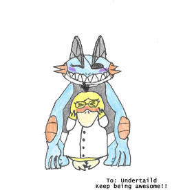 TA DA!! Here’s a present for you, all hand-drawn and colored. It’s Undyne as Swampert and Alphys as Psyduck being adorable!! Keep up the amazing work!!// AWWWWWW THIS IS SO CUTE!!! &lt;3 &lt;3 omg thank you!!