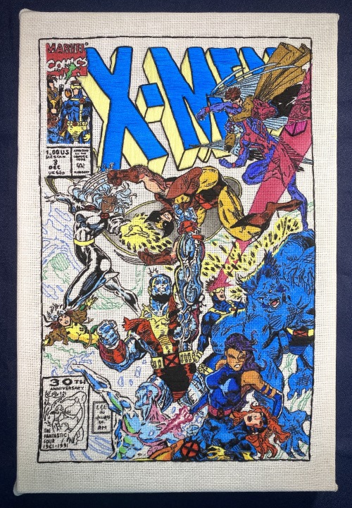 from the cover of X-Men 03 (1991) by Jim Lee and Scott WilliamsCompleted with embroidery floss and w