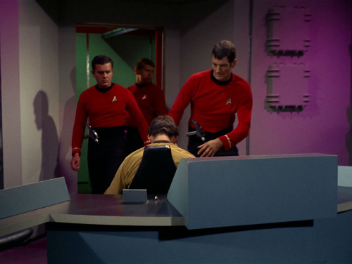 Just before this scene in “I, Mudd” begins, the Captain has realized something is wrong in auxiliary