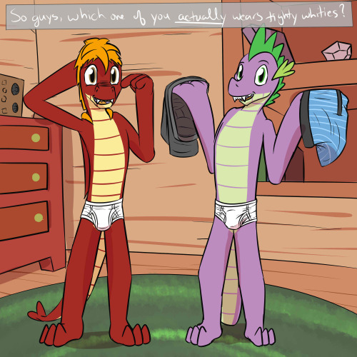 “I wear them,” Spike said, “Though I have more than just briefs, I got a whole bunch of different underwear kinds like boxers and trunks.  I can’t really decide on one style, so I wear according to what activities I’ll be