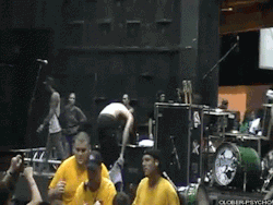 thatawkwardpunk:  s—t—a—y—g—o—l—d:  take-my-virginity-oliver-sykes:  olober-psycho:  Oli Sykes gets his shirt ripped up in the crowd, and does this.  Omg!  He’s to cute  