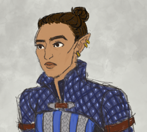 lavellander:was thinking abt how i never draw sarenan in the grey warden uniform and then the doodle