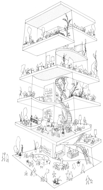 Shibaura House, Kayuzo Sejima. 2011. Drawing by Jody Wong.