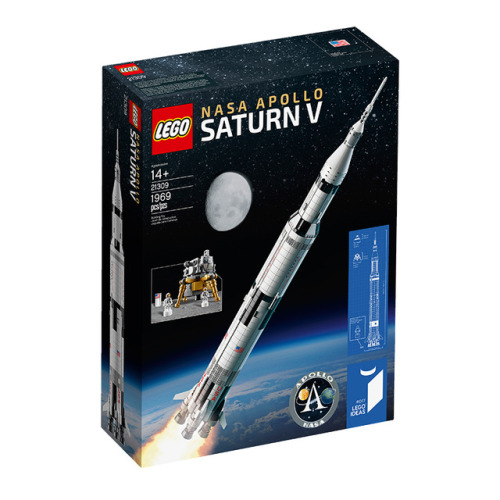 LEGO Ideas NASA Apollo Saturn V (21309)Even though it doesn’t include minifigures (but three microfi