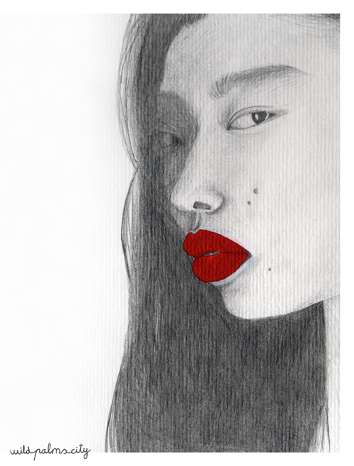 Bae Yoon Young drawn with pencil, lips painted with gouache