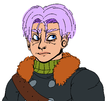 a bust shot of xeno trunks, drawn in a somewhat detailed artstyle.