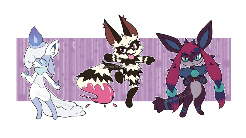 Fox themed tri-fusions~ Litwick/A.Vulpix/Riolu ☆  G.Zigzagoon/Smeargle/Nickit ☆ Zoroark/Glaceon/Torr